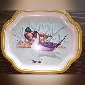 Vtg Metal Mallards Japan Small Tray Snack Plate